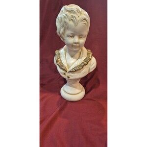 Chalkware Bust of Victorian Boy by Alexander Backer Approx. 10"  Cream Gold EUC